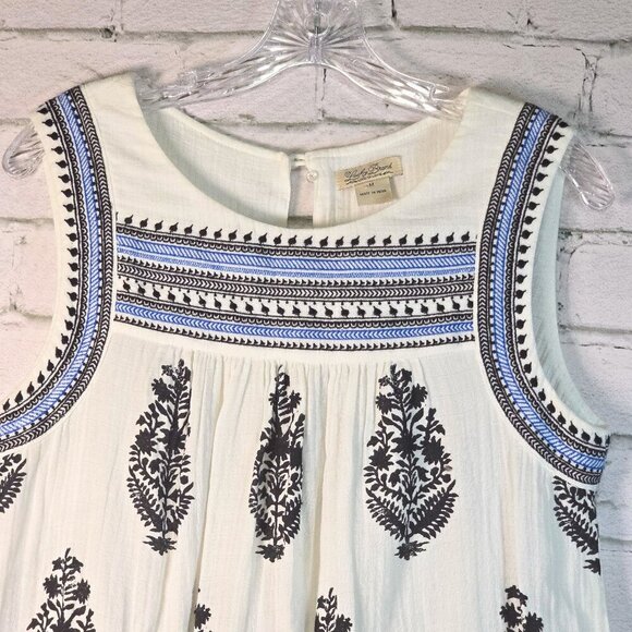 LUCKY BRAND TANK SLEEVELESS DRESS WHITE BLUE AND BLACK EMBROIDERED TRIM SIZE MED - Picture 5 of 7